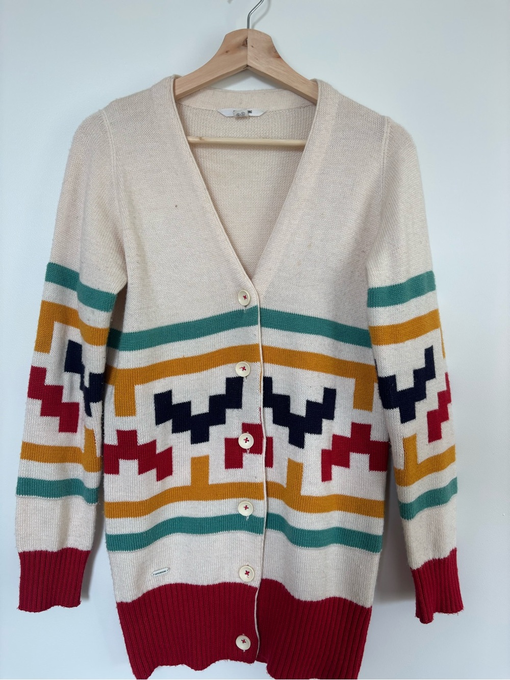 Supreme Cream Multicolor Geometric Button-Up Cardigan